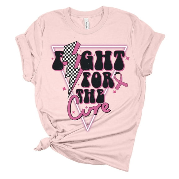 Womens Pink Ribbon Tshirt Fight For A Cure Pink Ribbon Retro Breast Cancer Awareness T-shirt-Pink-small