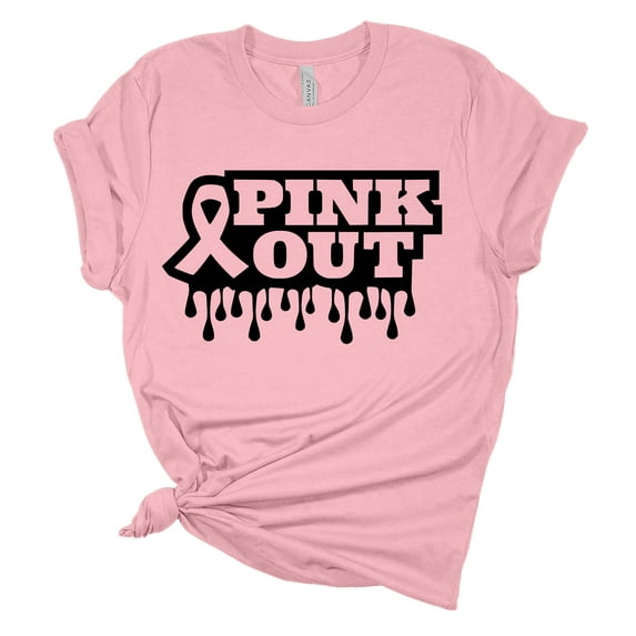 Womens Pink Ribbon Tshirt Pink Out Football Game Breast Cancer Awareness T-shirt-Pink-4xl