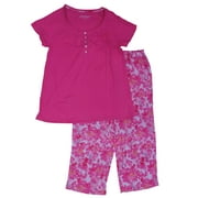 Womens Pink Ruched Lightweight Floral Knit Pajamas Short Sleeve Sleep Set Small