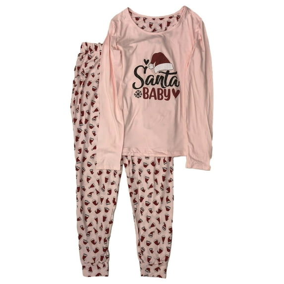 Womens Pink Santa Baby Christmas Holiday Pajamas Soft Knit Sleep Set X-Large