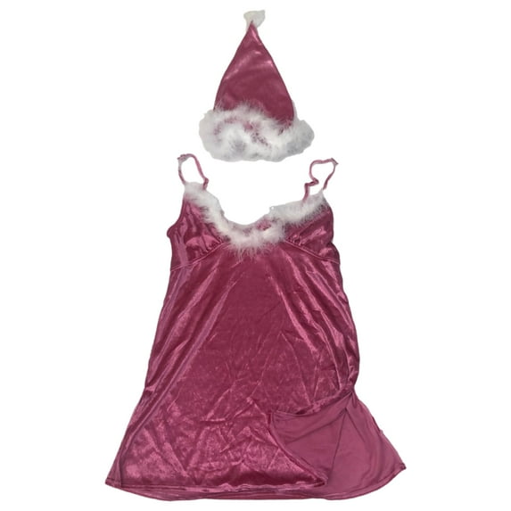 Womens Pink Santa Baby Fur Chemise Nightie Nightgown Night Gown Lingerie Teddy L