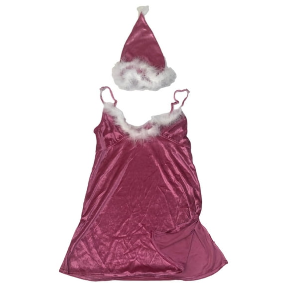 Womens Pink Santa Baby Fur Chemise Nightie Nightgown Night Gown Lingerie Teddy M