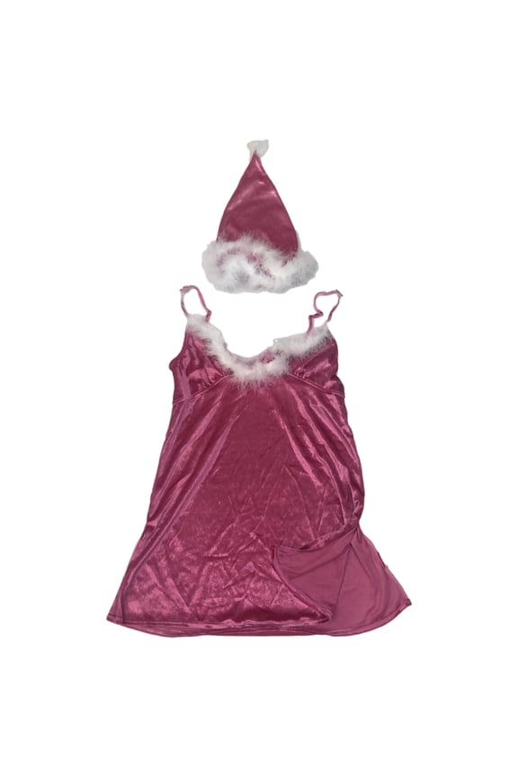 Womens Pink Santa Baby Fur Chemise Nightie Nightgown Night Gown Lingerie Teddy M