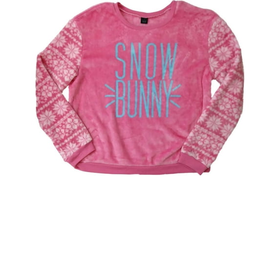 Womens Pink Snowflake Snow Bunny Pull-Over Holiday Sweater Sweatshirt