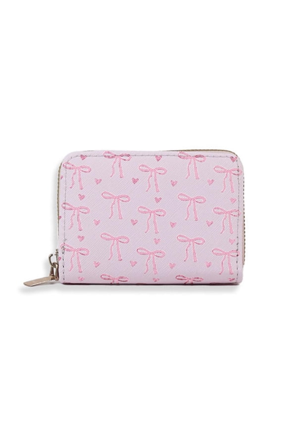 Womens Pink Sweet Bowknot Card Holder Multi-slots Zipper Mini Coin Purse GXW