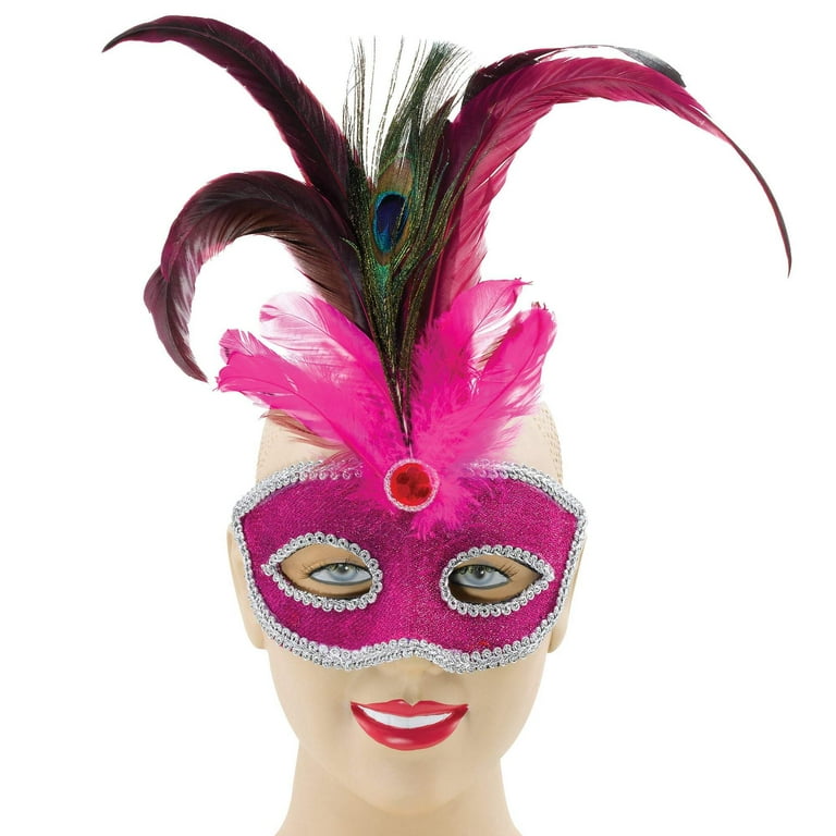 Womens Pink + Tall Peacock Feather Eye Masks Female Halloween Costume Womens Pink + Tall Peacock Feather Eye Masks Female Halloween Costume