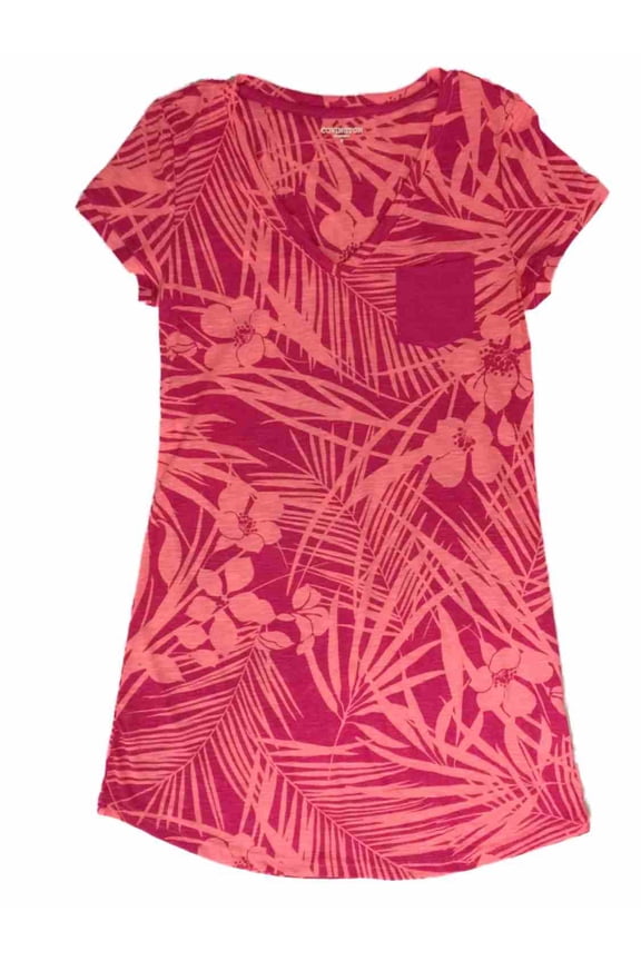 Womens Pink Tropical Floral Print Sleepshirt Nightgown Sleep & Night Shirt Medium