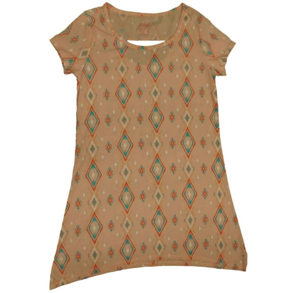 Womens Pink Turquoise & White Diamond Sleep Shirt Slit Back Nightgown Small