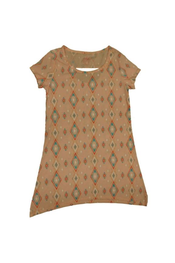 Womens Pink Turquoise & White Diamond Sleep Shirt Slit Back Nightgown Small