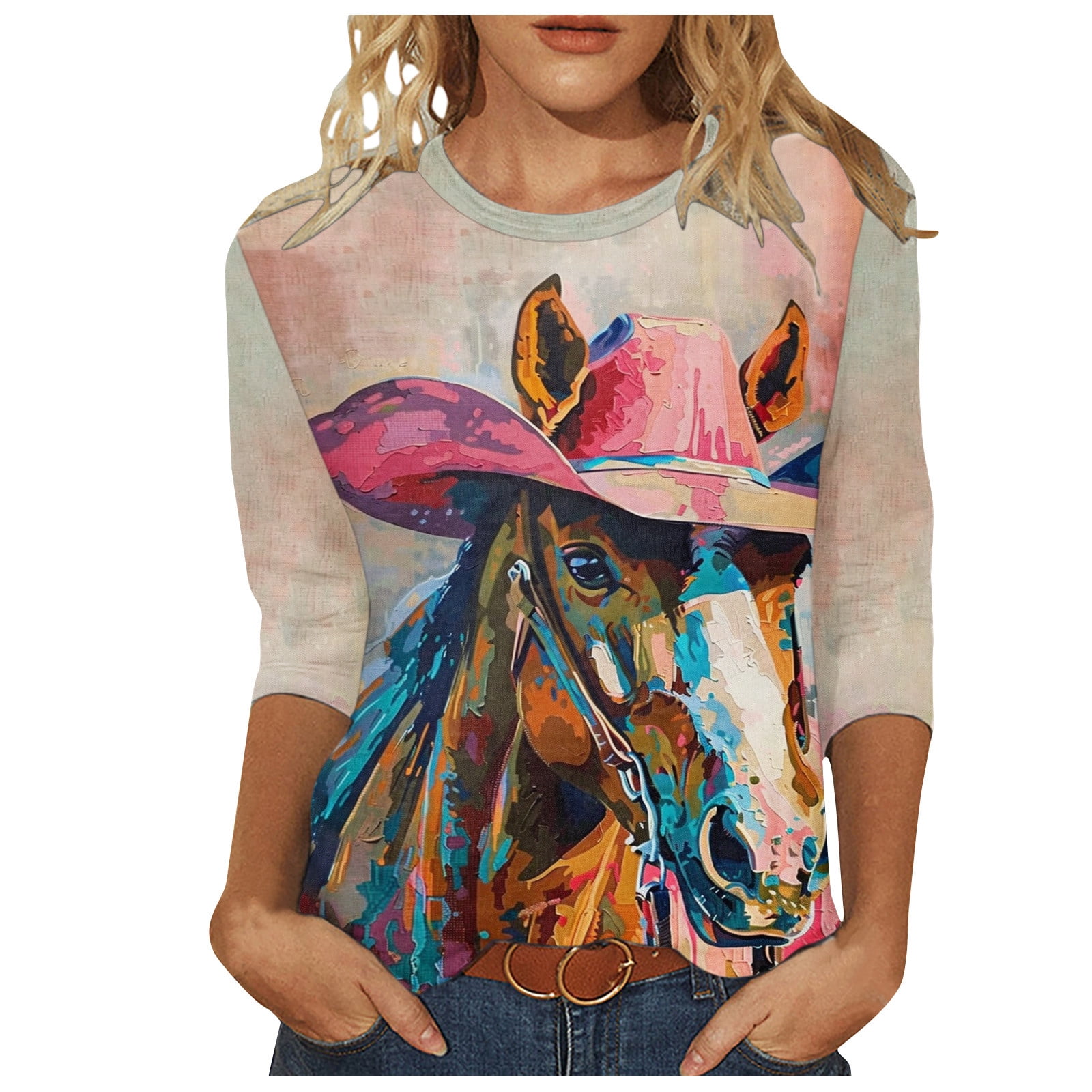 Women's Retro Horse Print Casual Cotton Shirt main image 0