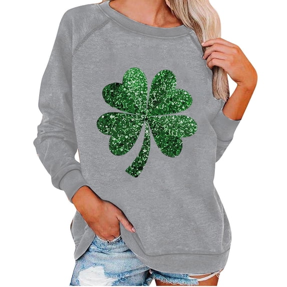 Womens Pink and Green Sweatshirt Long Sleeve Shamrock Crewneck Shirt 2025 St Patricks Day Trendy Tops Irish Outfits