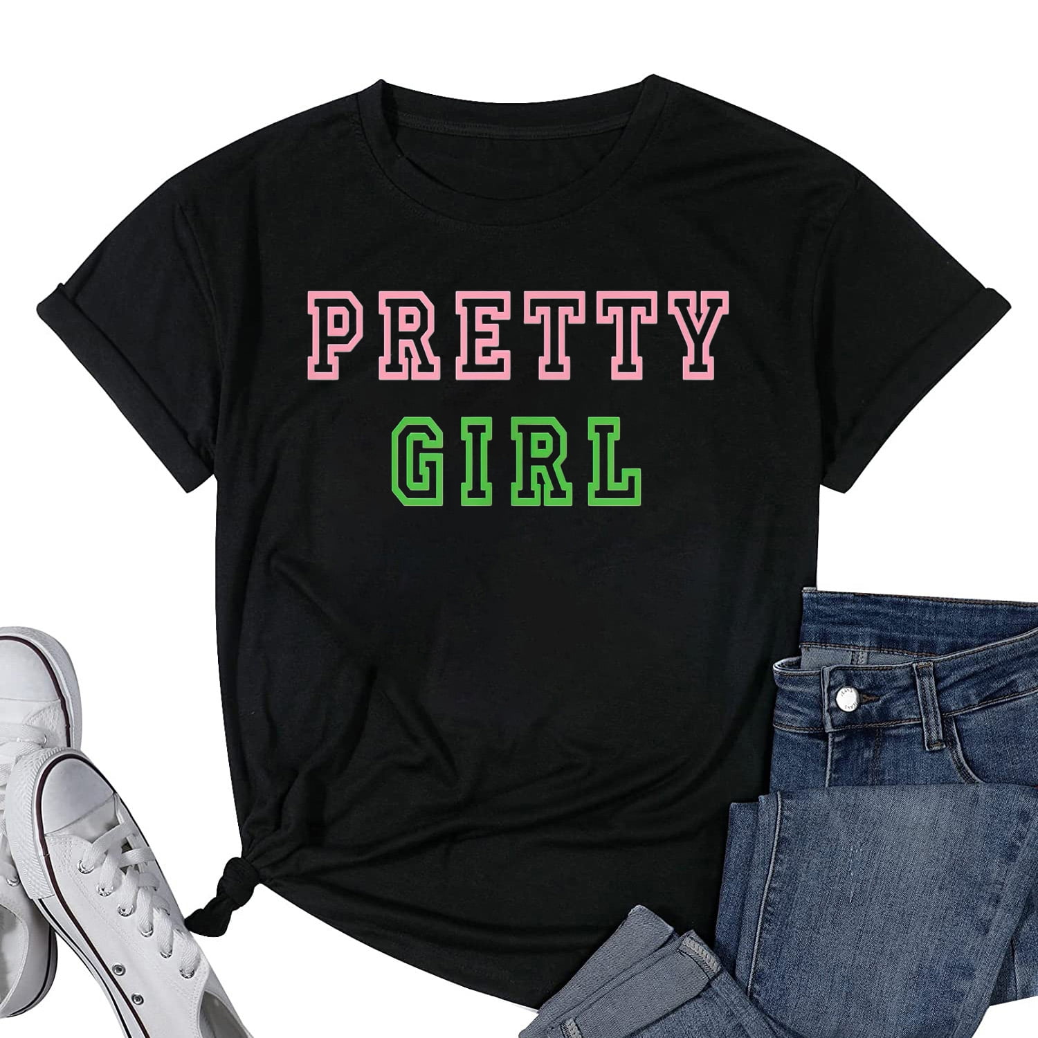 Womens Aka T-Shirt Beautiful Woman, Pink And Green Womens Aka T-Shirt Beautiful Woman, Pink And Green