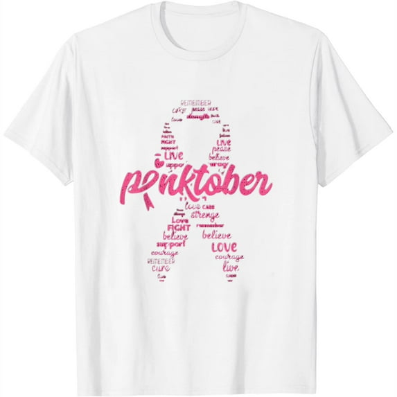 Womens Pinktober Ribbon Breast Cancer Awareness Distressed Style T-Shirt White Large