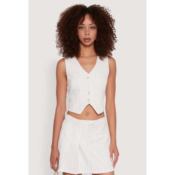 Womens Pinstripe Button Front Cropped Vest