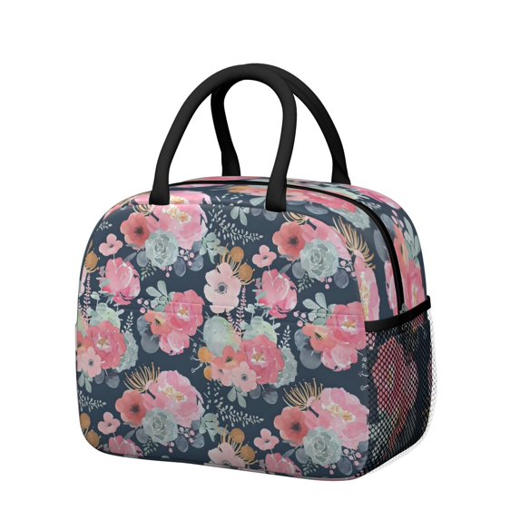 Womens Pioneer Flower Floral Print Pattern Lunch Box for Work,Insulated Lunch Bag for Women,Loncheras Para Mujer,Leakproof Adult Lunch Bag for Work,Beach,Travel,Picnic,Camping