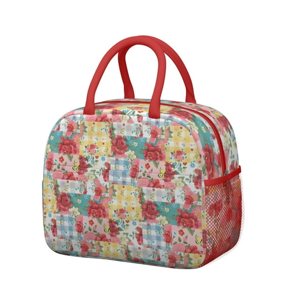 Womens Pioneer Flower Floral Print Pattern Lunch Box for Work,Insulated Lunch Bag for Women,Loncheras Para Mujer,Leakproof Adult Lunch Bag for Work,Beach,Travel,Picnic,Camping