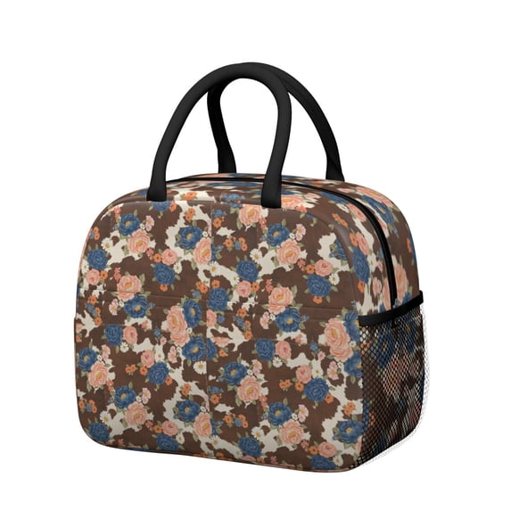 Womens Pioneer Flower Floral Print Pattern Lunch Box for Work,Insulated Lunch Bag for Women,Loncheras Para Mujer,Leakproof Adult Lunch Bag for Work,Beach,Travel,Picnic,Camping