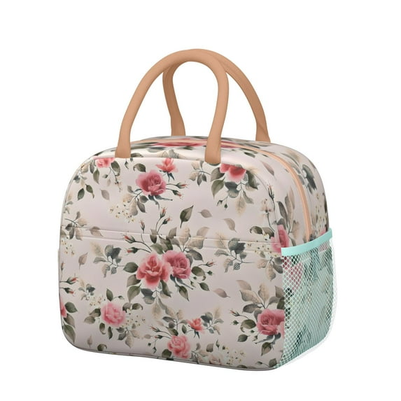 Womens Pioneer Flower Floral Print Pattern Lunch Box for Work,Insulated Lunch Bag for Women,Loncheras Para Mujer,Leakproof Adult Lunch Bag for Work,Beach,Travel,Picnic,Camping