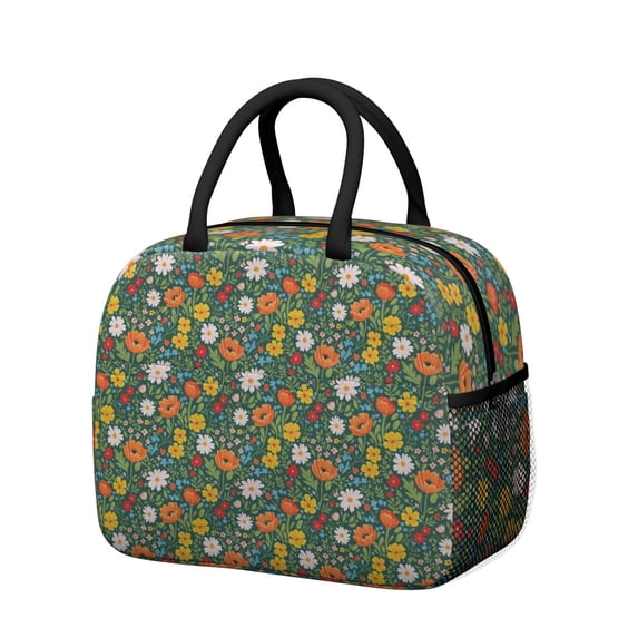 Womens Pioneer Flower Floral Print Pattern Lunch Box for Work,Insulated Lunch Bag for Women,Loncheras Para Mujer,Leakproof Adult Lunch Bag for Work,Beach,Travel,Picnic,Camping