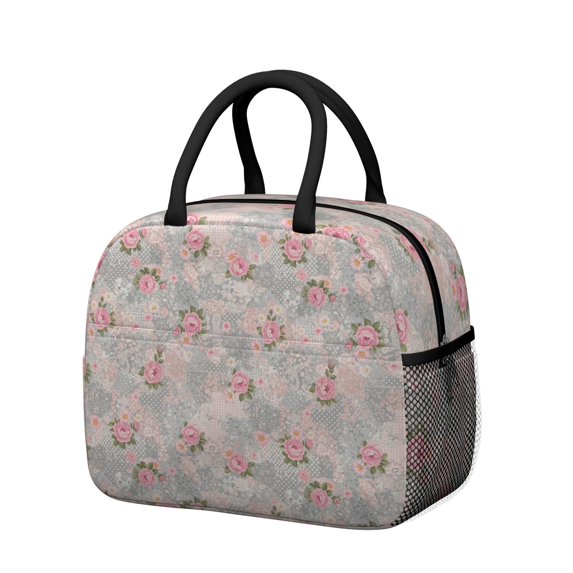 Womens Pioneer Flower Floral Print Pattern Lunch Box for Work,Insulated Lunch Bag for Women,Loncheras Para Mujer,Leakproof Adult Lunch Bag for Work,Beach,Travel,Picnic,Camping
