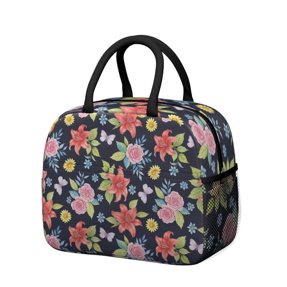 Womens Pioneer Flower Floral Print Pattern Lunch Box for Work,Insulated Lunch Bag for Women,Loncheras Para Mujer,Leakproof Adult Lunch Bag for Work,Beach,Travel,Picnic,Camping