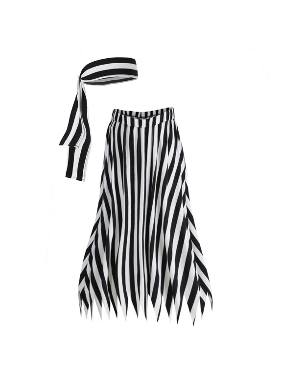 Womens Pirate Skirt With Head Scarf Striped Outfit For Halloween Carnival Theme Dress Up