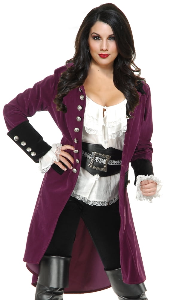 Womens Pirate Vixen Plumberry And Black Velvet Long Jacket Coat