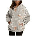 thumbnail image 1 of Womens Pius Size Fleece Camo Hoodies Fashion Maple Leaf Hooded Sweatshirt Casual Long Sleeve Fall Pullover Tops With Pockets Gray L, 1 of 4