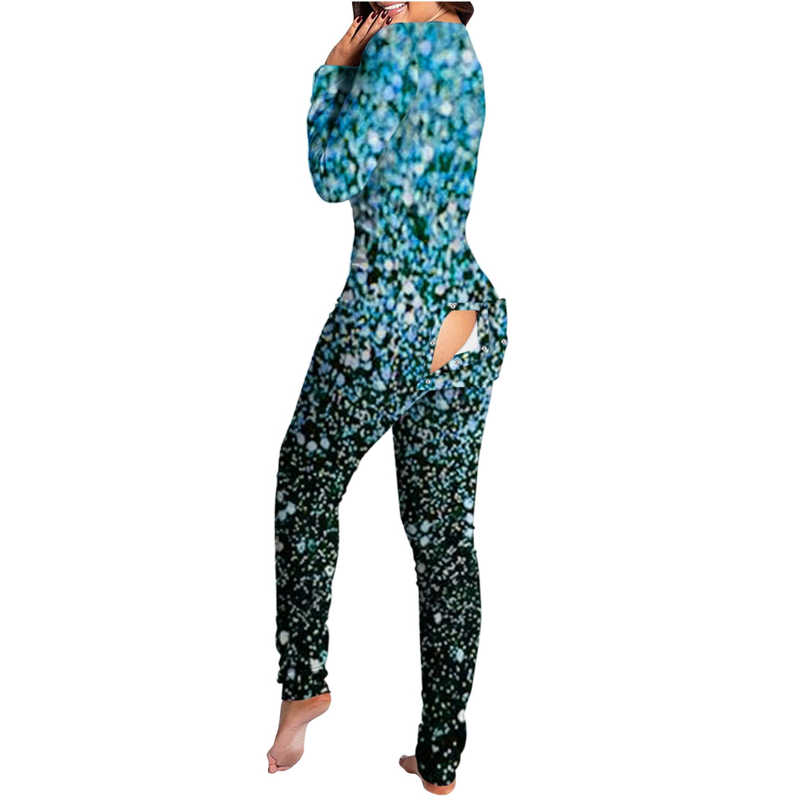 Womens Pjs Bodysuit Plaid Print Sexy Butt Flap Buttoned Jumpsuit Pajamas  Onesies Long Sleeve One Piece Rompers (XX-Large, Mint Green 01) -  Walmart.com