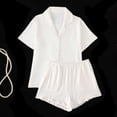 thumbnail image 1 of Womens Pjs Set Summer Comfortable Casual Pajamas Button down Shirt Ruffles Shorts 2 Pc Loungewear with Pockets White M, 1 of 9