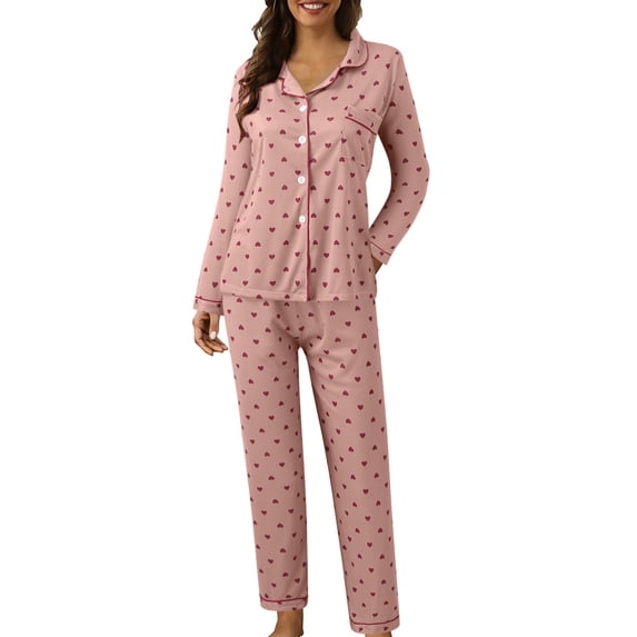 Womens Pjs Sets Soft Pajamas Women Long Sleeve Sleepwear Button down Loungewear Comfy 2 Piece Sets for Women Fall Pajamas Women M