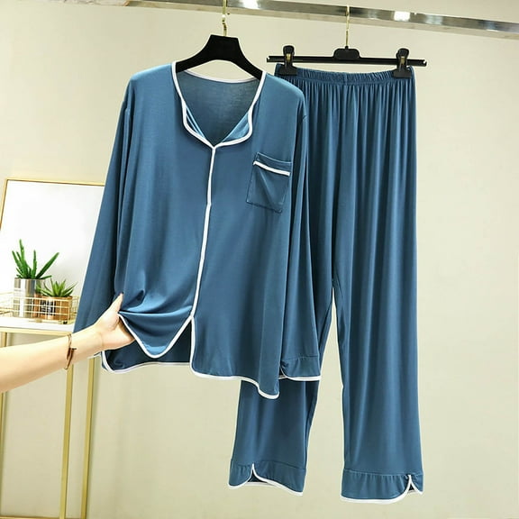 Womens Pjs Sets Womens Soft Pajamas Sets Long Sleeve Crew Neck Sleepwear Nightwear Comfy 2 Piece Sets for Women Womens Fashion XXL
