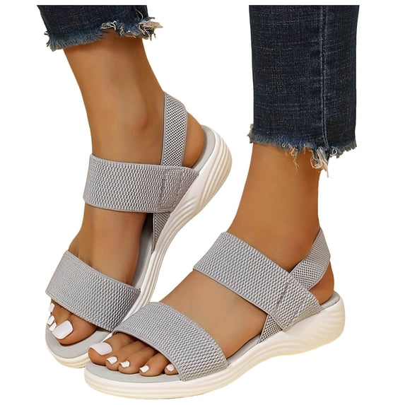 Womens Plafrom Flat Sandals Open Toe Ankle Strap Sandals Slingback Casual Summer Beach Shoes