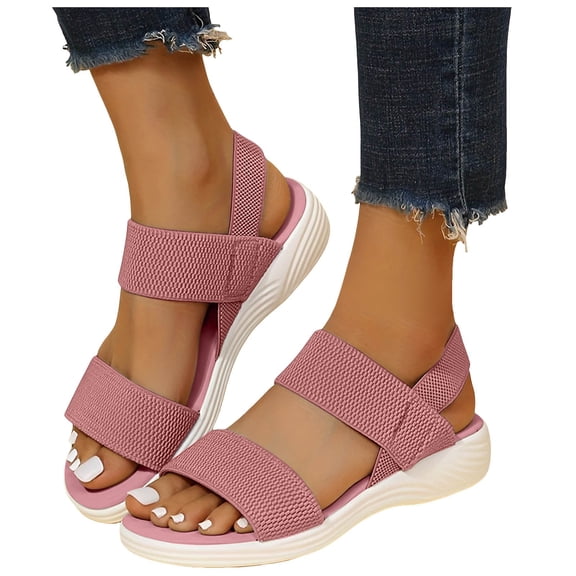 Womens Plafrom Flat Sandals Open Toe Ankle Strap Sandals Slingback Casual Summer Beach Shoes