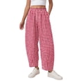thumbnail image 1 of Womens Plaid Barrel Pants Summer 2026 Casual Loose Wide Leg Gingham Trousers Spring Fashion Beach Bottoms S, 1 of 6