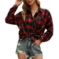 thumbnail image 1 of Womens Plaid Blouses Collared Long Sleeve Button Down Tops Business Casual Shirt Jacket, 1 of 6