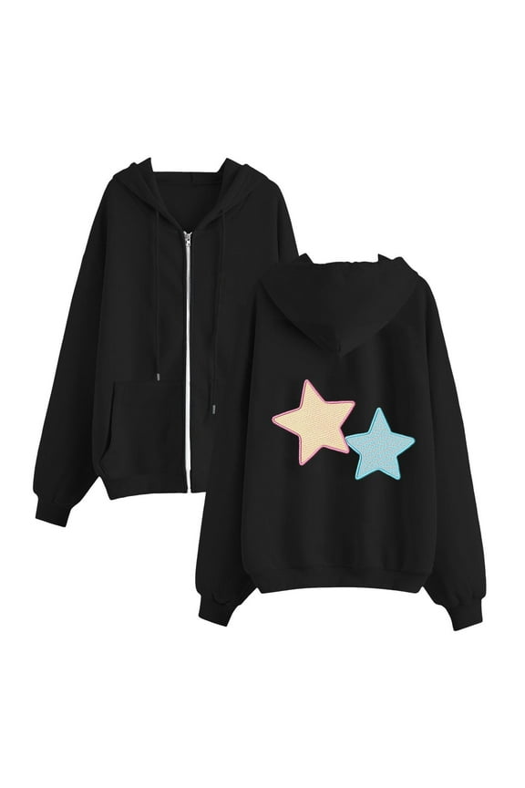 Womens Hoodies 2025 Cute Star Print Full Zip Sweatshirts Fall Fashion 2025 Casual Tops Winter Clothes