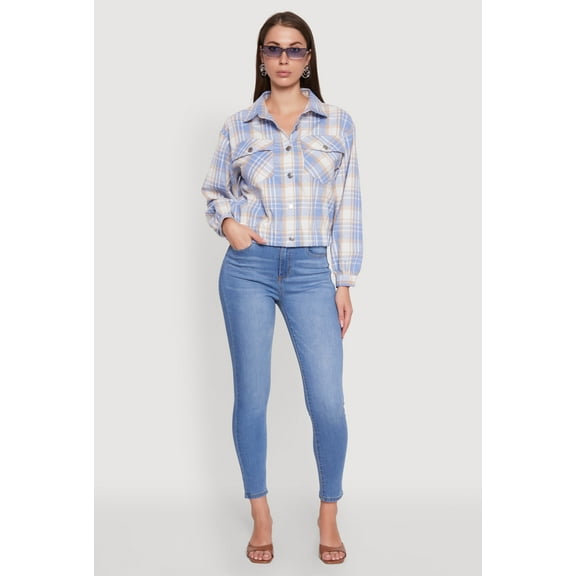 Womens Plaid Button Front Long Sleeve Flannel Shirt