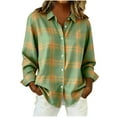 thumbnail image 1 of Womens Plaid Button Up Shirts Long Sleeve Lapel Collar Blouses Checkered Loose Casual Holiday Christmas Outfits (2XL, Green 01), 1 of 6