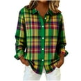 thumbnail image 1 of Womens Plaid Button Up Shirts Long Sleeve Lapel Collar Blouses Checkered Loose Casual Holiday Christmas Outfits (2XL, Green), 1 of 6