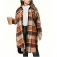 thumbnail image 1 of Womens Plaid Coats Plus Size Flannel Shacket Jacket with Button and Pockets Casual Lapel Long Sleeve Fall Tartan Winter Trench Long Outerwear, 1 of 4