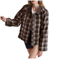 thumbnail image 1 of Womens Plaid Cropped Jackets Lightweight Full Zip Up Lapel Coat Loose Casual Shacket Short Jacket with Pockets, 1 of 6