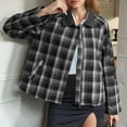 thumbnail image 1 of Womens Plaid Cropped Jackets Lightweight Zip up Casual Short Coat Fall Winter Trendy Outwear with Pockets New Womens Jackets Casual Plus Size Black L, 1 of 6