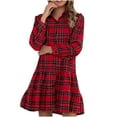 thumbnail image 1 of Womens Plaid Dress 2024 Fashion Single Breasted Light Plaid Jacket Pocket Long Sleeve Ruffle A Line Shirt Dress, 1 of 5