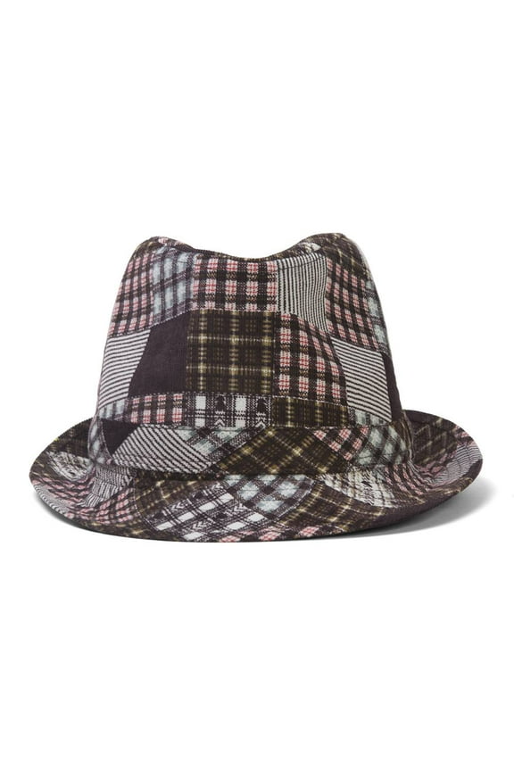 Womens Plaid Fedora w/ Band - Wine - Small/Medium
