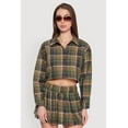 thumbnail image 1 of Womens Plaid Flannel Cropped Long Sleeve Shirt, 1 of 5