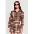 thumbnail image 1 of Womens Plaid Flannel Cropped Long Sleeve Shirt, 1 of 5
