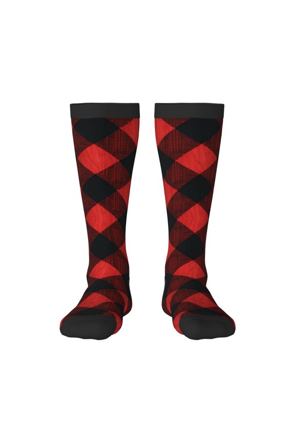 Womens Plaid Flannel In Red Knee High Socks Comfy Thermal Boot Long Socks