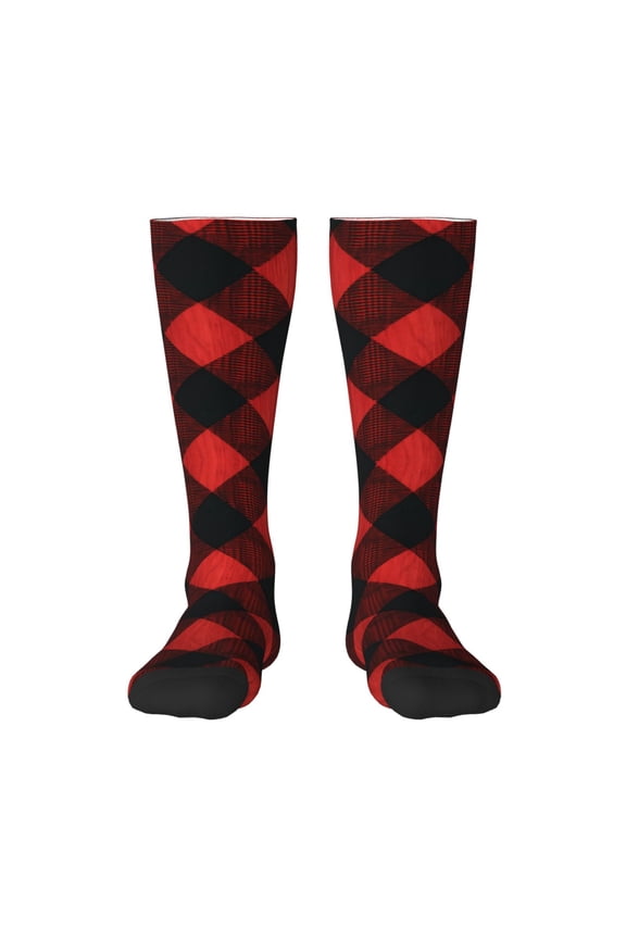 Womens Plaid Flannel In Red Knee High Socks Comfy Thermal Boot Long Socks