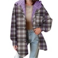 thumbnail image 1 of Womens Plaid Flannel Jacket Long Sleeve Boyfriend Sweatshirt Blouses Button Down Hooded Shacket, 1 of 6